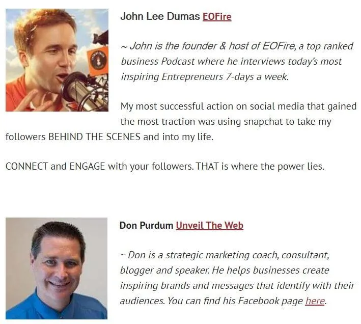 Example of an expert roundup
