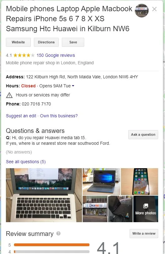 Mobile Phone repair listing