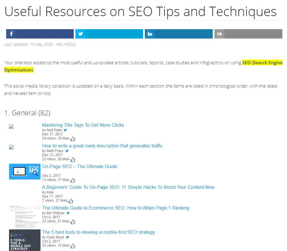 Example of SEO resource page