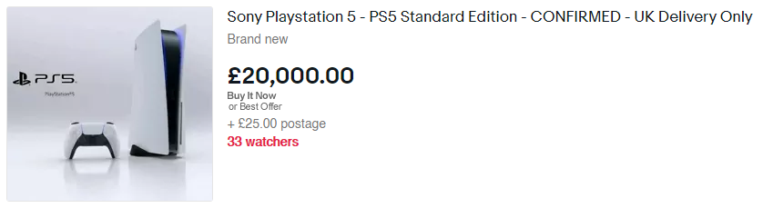 PS5 on eBay for £20,000