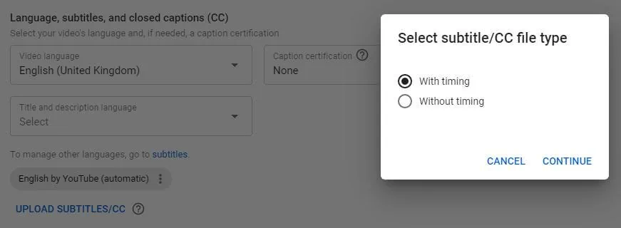 Upload Subtitles CC YouTube
