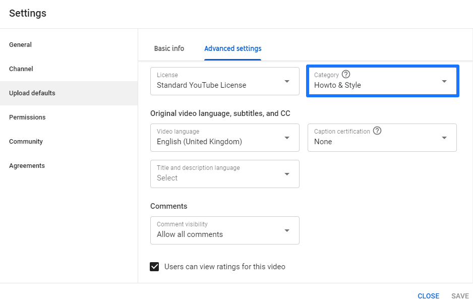 YouTube channel category