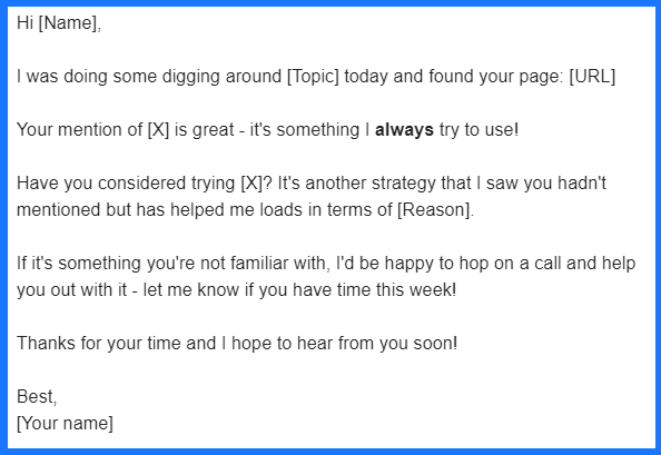 Email outreach template example using The Teammate Technique