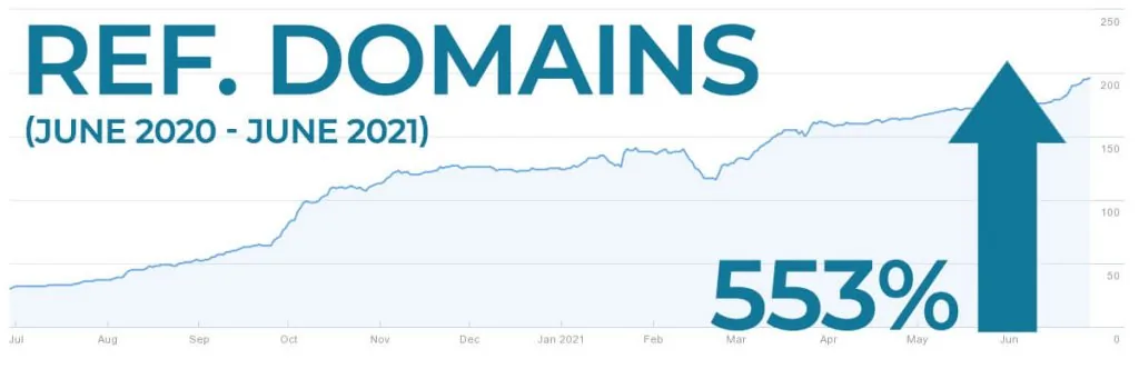 Referring domain increase YoY 553%