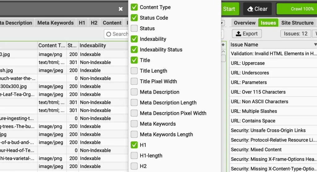 SEO Content Pruning Metrics from Screaming Frog