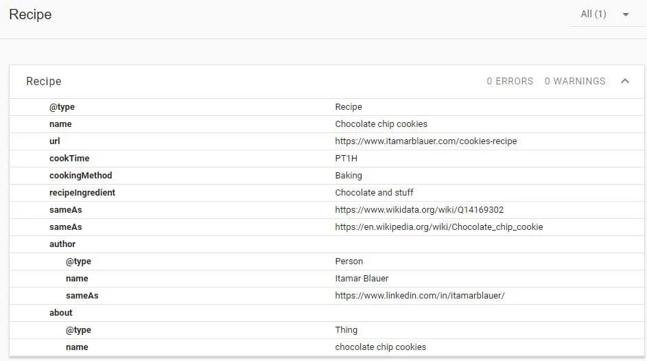 Recipe schema validated without errors